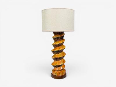 American Modern Large Table Lamp Orange Ceramic Walnut USA 1960s