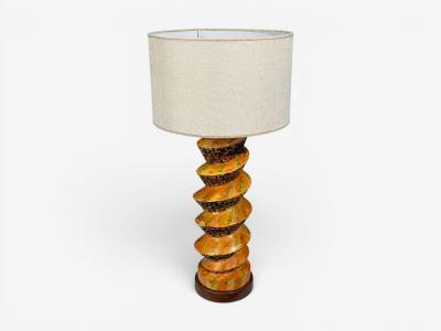 American Modern Large Table Lamp Orange Ceramic Walnut USA 1960s
