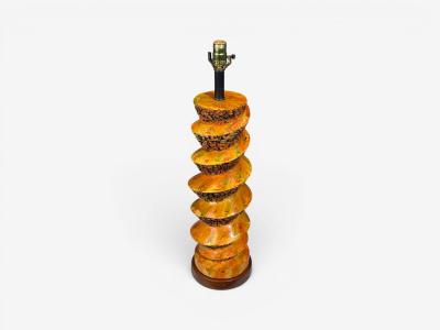 American Modern Large Table Lamp Orange Ceramic Walnut USA 1960s
