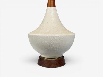 American Modern Large Table Lamps Porcelain Walnut Brass USA 1950s