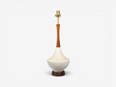 American Modern Large Table Lamps Porcelain Walnut Brass USA 1950s