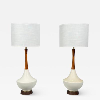 American Modern Large Table Lamps Porcelain Walnut Brass USA 1950s