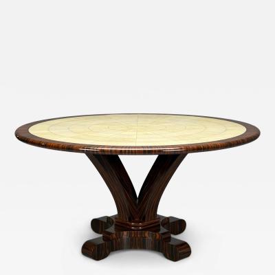 American Modern Macassar Ebony Shagreen Brass Table USA 2010s