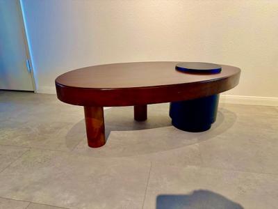 American Modern Mahogany and Black Metal Low Table 1960s