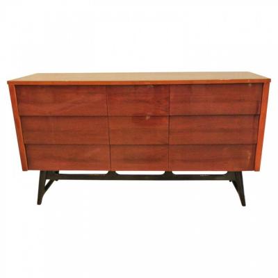 American Modern Mahogany and Ebonized Nine Drawer Chest