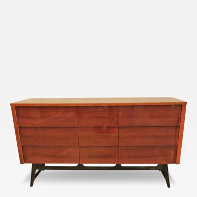 American Modern Mahogany and Ebonized Nine Drawer Chest