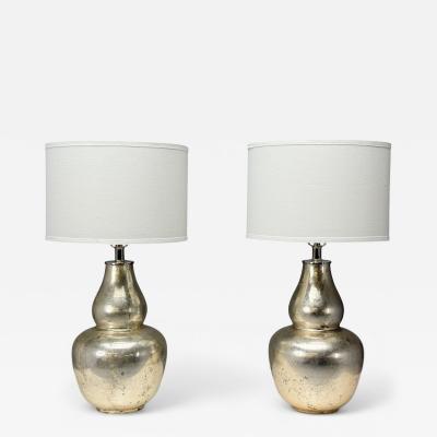 American Modern Mercury Glass Fabric Table Lamps USA 1950s