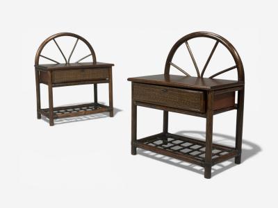 American Modern Nightstands Wood Cane USA 1980s