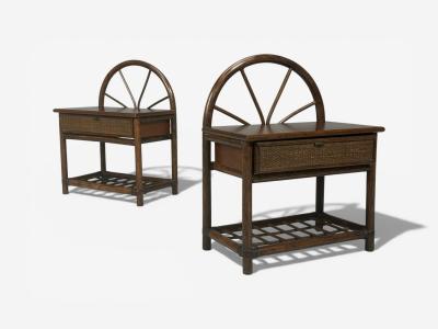 American Modern Nightstands Wood Cane USA 1980s