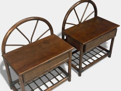 American Modern Nightstands Wood Cane USA 1980s