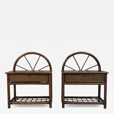 American Modern Nightstands Wood Cane USA 1980s
