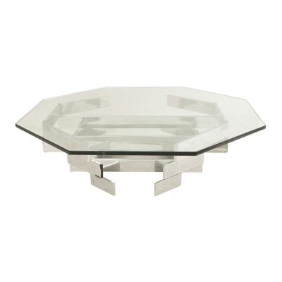 American Modern Octagonal Chrome and Glass Coffee Table