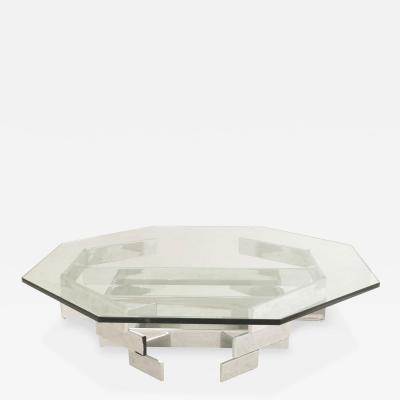 American Modern Octagonal Chrome and Glass Coffee Table