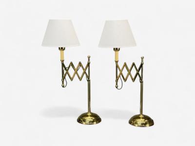 American Modern Polished Brass Adjustable Table Lamps USA 1980s