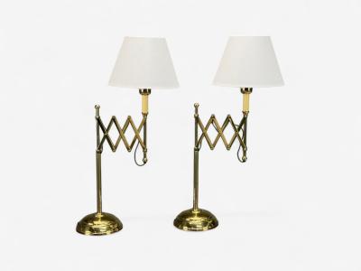 American Modern Polished Brass Adjustable Table Lamps USA 1980s