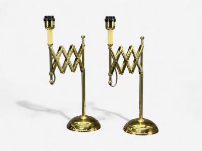 American Modern Polished Brass Adjustable Table Lamps USA 1980s