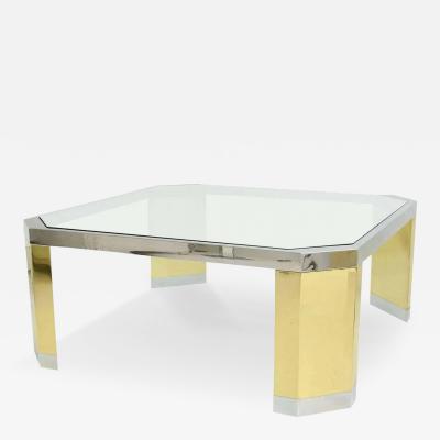 American Modern Polished Brass Chrome and Glass Low Table Ron Seff 1970s