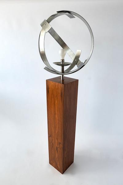 American Modern Rosewood Stainless Steel and Glass Floor Lamp