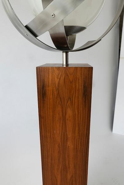 American Modern Rosewood Stainless Steel and Glass Floor Lamp
