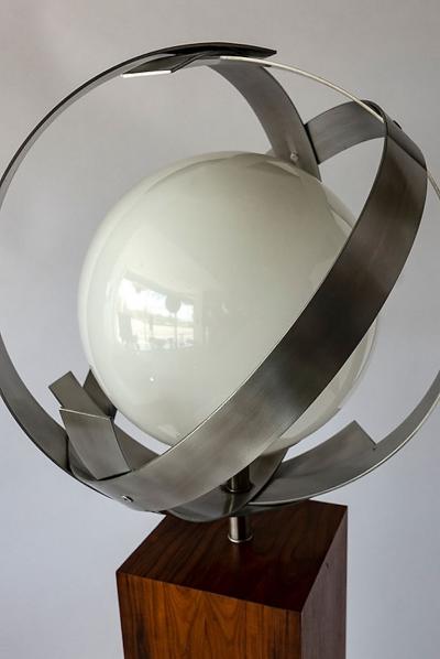 American Modern Rosewood Stainless Steel and Glass Floor Lamp