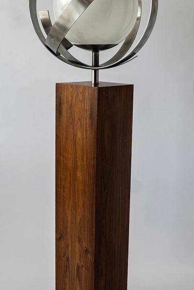 American Modern Rosewood Stainless Steel and Glass Floor Lamp