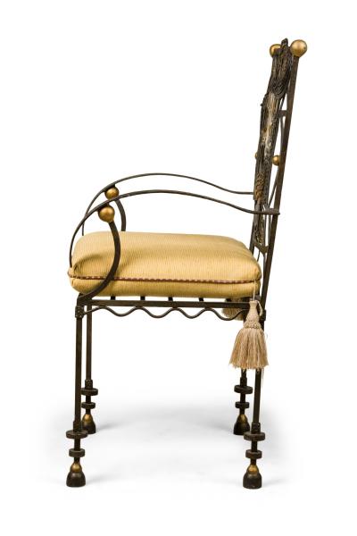 American Modern Surrealist Parcel Gilt Steel Armchair