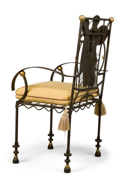 American Modern Surrealist Parcel Gilt Steel Armchair