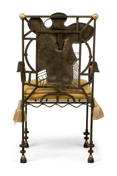 American Modern Surrealist Parcel Gilt Steel Armchair