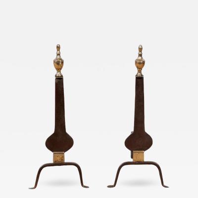 American Neoclassical Iron and Brass Andirons