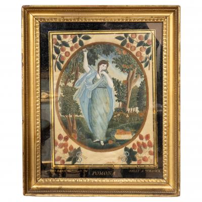 American Painted Silkwork Picture Depicting Pomona Goddess Of Fruits