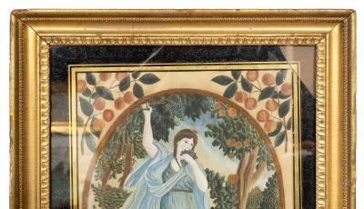 American Painted Silkwork Picture Depicting Pomona Goddess Of Fruits