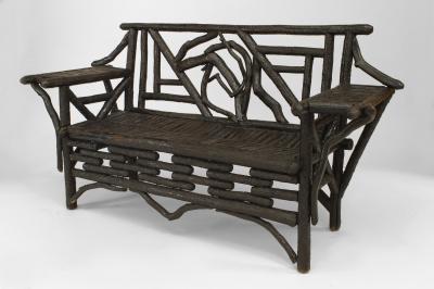 American Rustic Adirondack Barked Cockpen design Loveseat