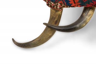 American Rustic Horn and Kilim Upholstered Chair Bench