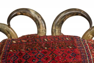 American Rustic Horn and Kilim Upholstered Chair Bench