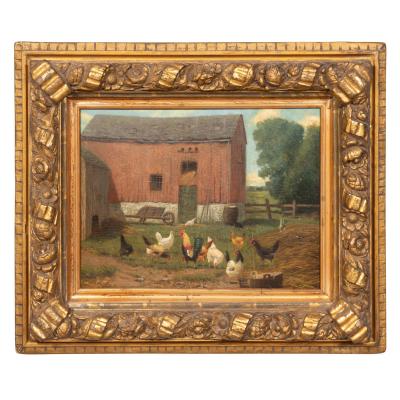 American School Oil on Panel Farm Scene