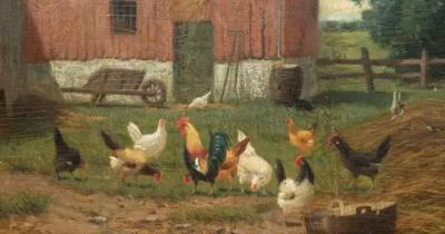 American School Oil on Panel Farm Scene
