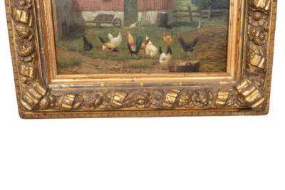 American School Oil on Panel Farm Scene