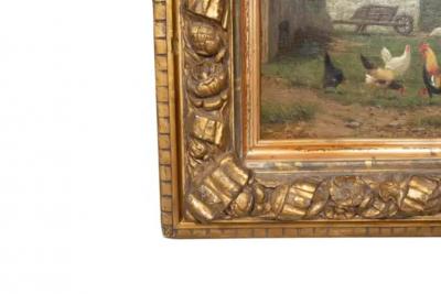 American School Oil on Panel Farm Scene