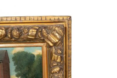 American School Oil on Panel Farm Scene