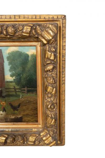 American School Oil on Panel Farm Scene