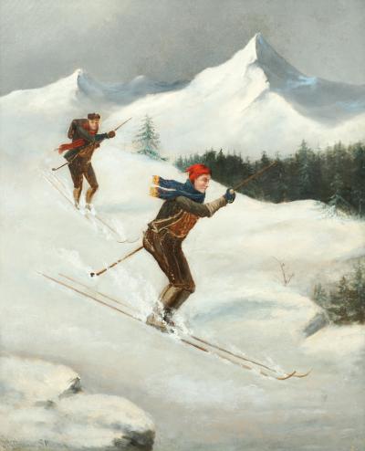 American School late 19th c Alpine Skiers