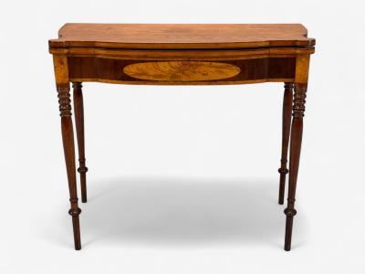 American Sheraton Mahogany Tulipwood Serpentine Inlaid Card Table USA 1810