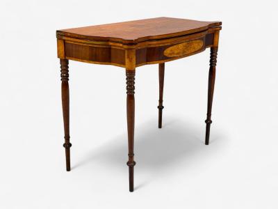 American Sheraton Mahogany Tulipwood Serpentine Inlaid Card Table USA 1810
