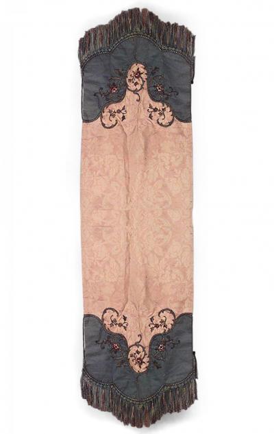 American Victorian Gold Damask and Green Velvet Table Runner