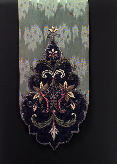 American Victorian Green Silk and Velvet Table Runner