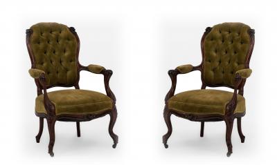 American Victorian Green Velvet 5 Piece Living Room Set