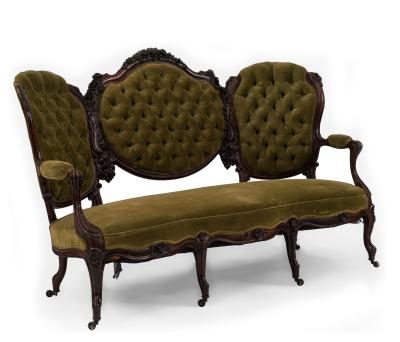 American Victorian Green Velvet 5 Piece Living Room Set