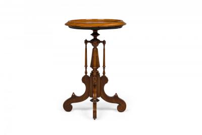 American Victorian Inlaid Circular Carved Wooden Plant Stand Side Table