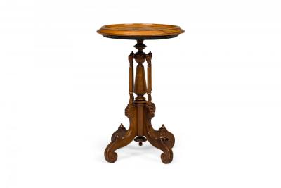 American Victorian Inlaid Circular Carved Wooden Plant Stand Side Table