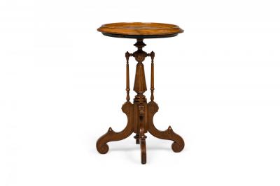 American Victorian Inlaid Circular Carved Wooden Plant Stand Side Table